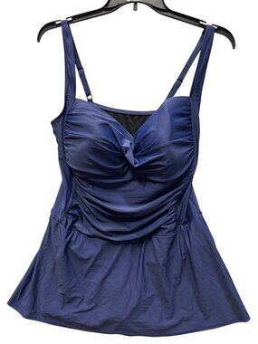 Liz Claiborne Womens Size 20W Navy Blue Swim Dress With Adjustable Straps Ruched